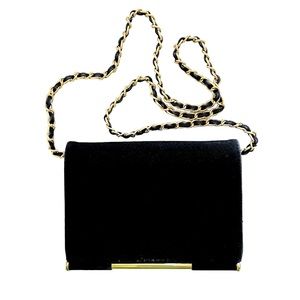 Vintage Elka Black Faux Suede Crossbody Bag with Gold Hardware and Braided Strap